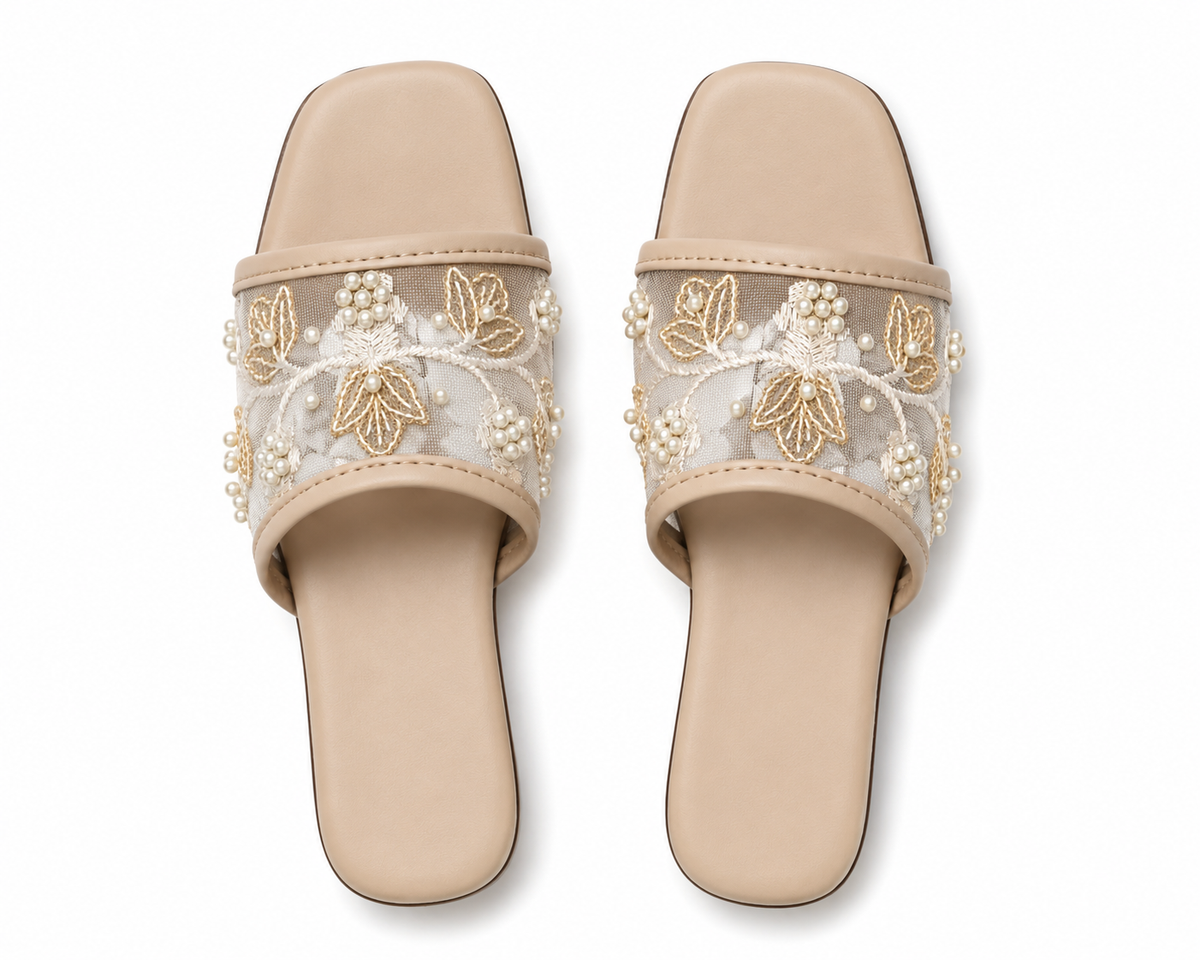 Elegant Floral Embroidered Women's Slide Sandals