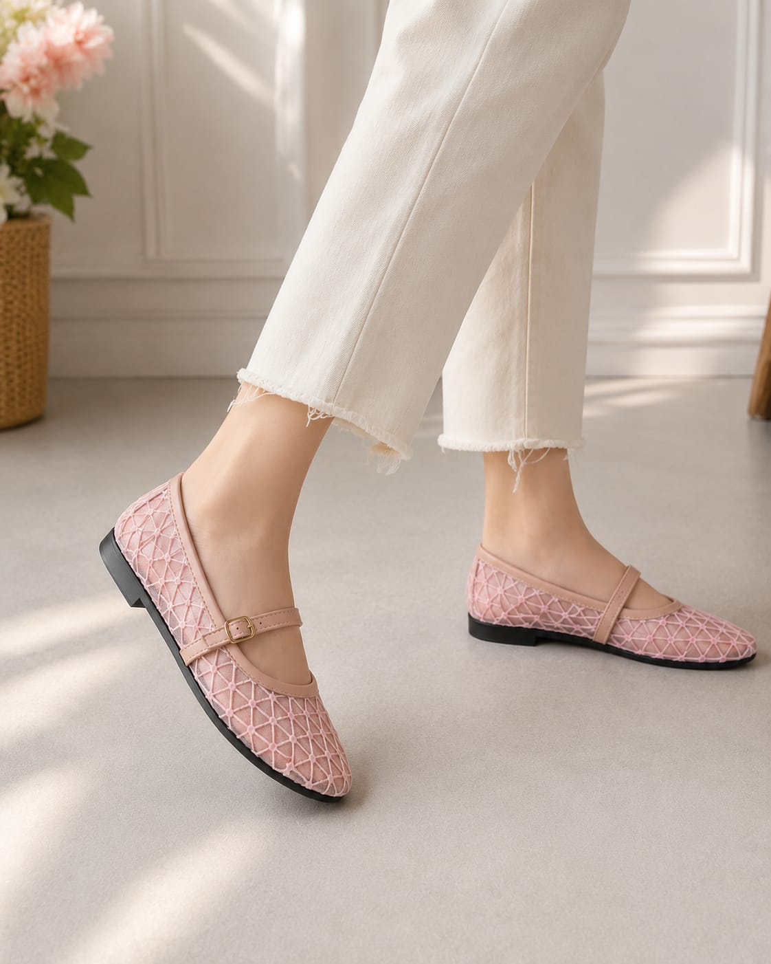 Women's Mesh Buckle Strap Flats – Lightweight Casual Shoes