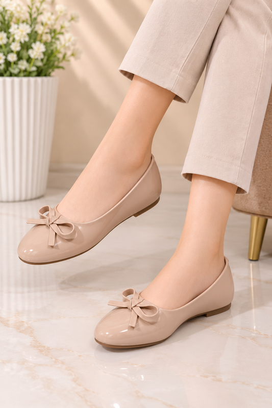Women's Patent Leather Bow Ballet Flats – Casual Slip-On Comfort Shoes