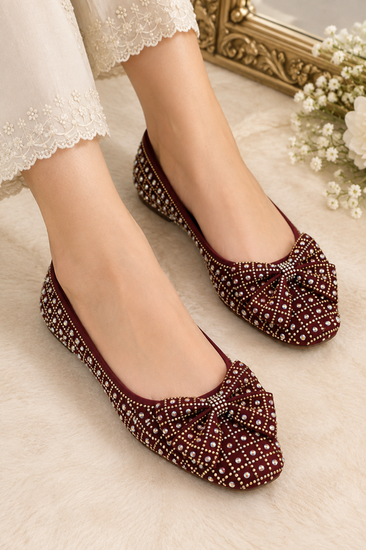 Fancy Crystal Bow Tie Pumps with Jelly Sole