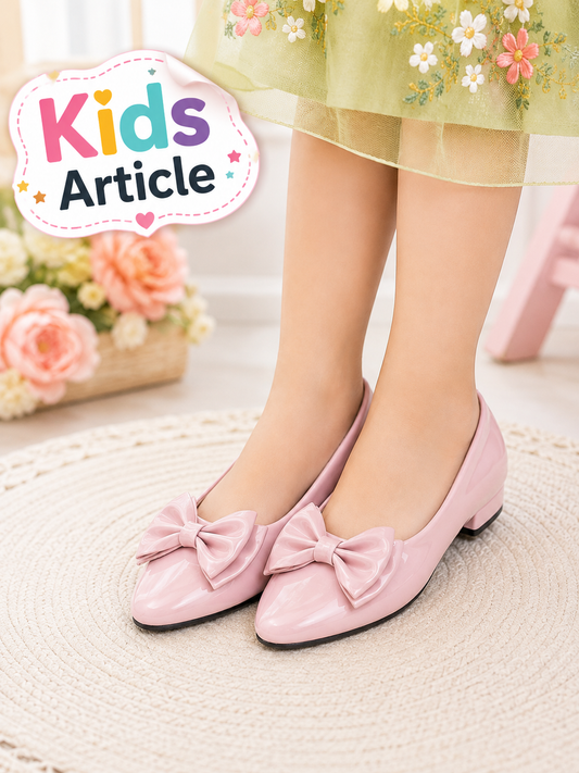 Girls Bow Low Heel Shoes for Kids – Elegant & Stylish Party Wear Shoes