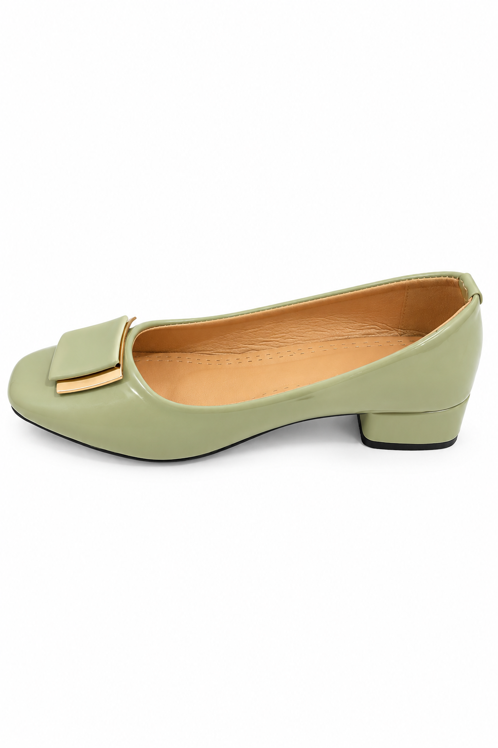 Women’s Elegant Square Toe Low Heel Shoes with Gold Buckle