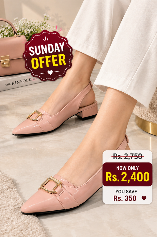 Pointed Toe Slingback Heel with Gold Horsebit Buckle