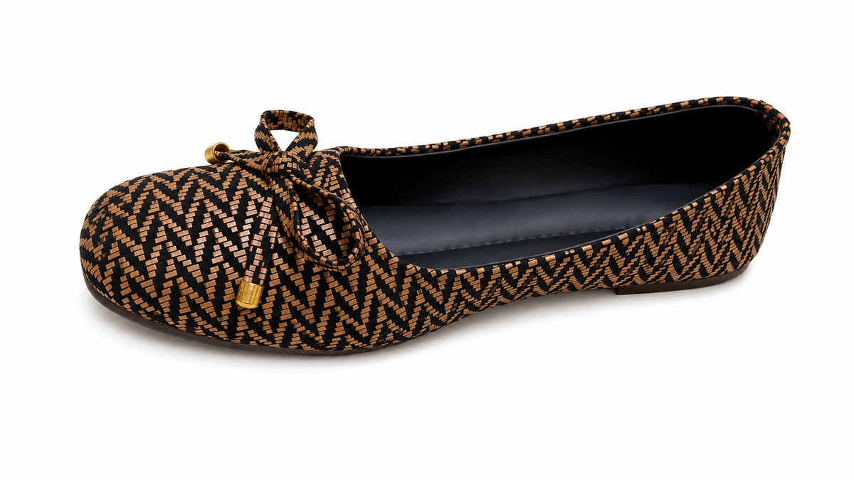 Elegant Bow & Gold Accent Women’s Flat Shoes