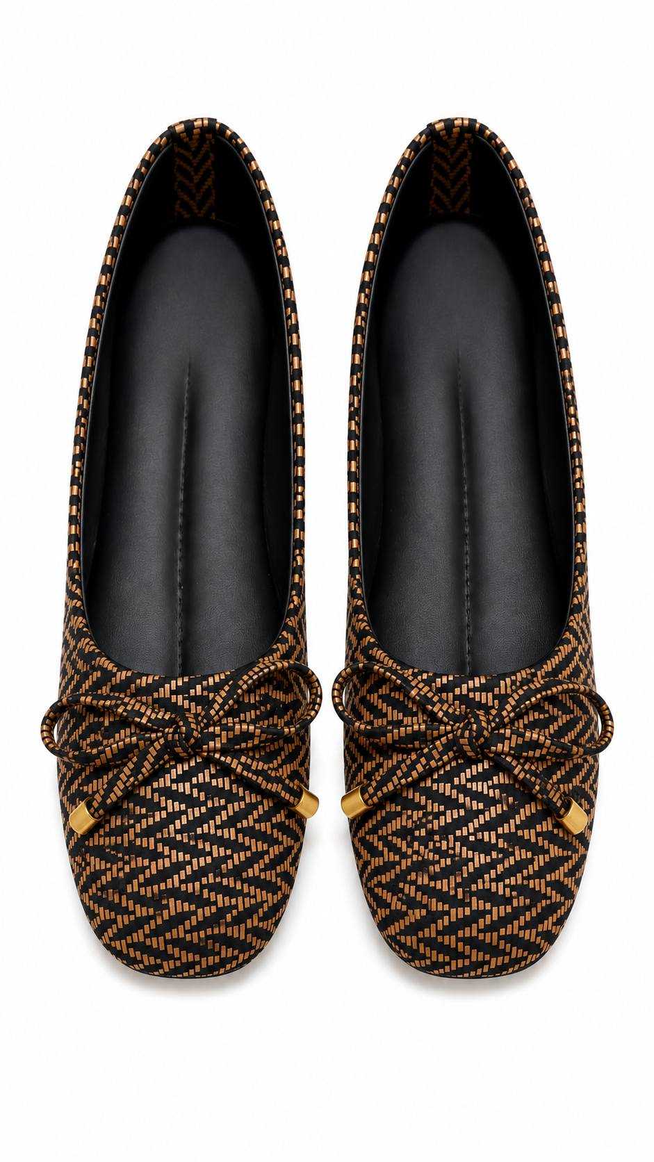 Elegant Bow & Gold Accent Women’s Flat Shoes