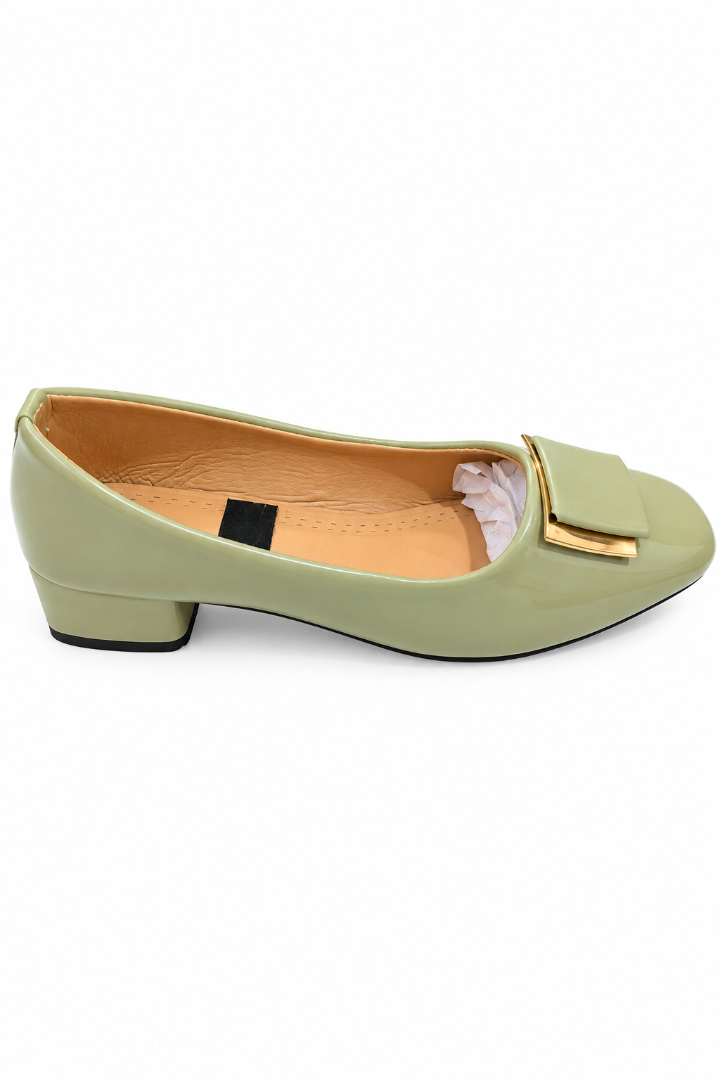 Women’s Elegant Square Toe Low Heel Shoes with Gold Buckle
