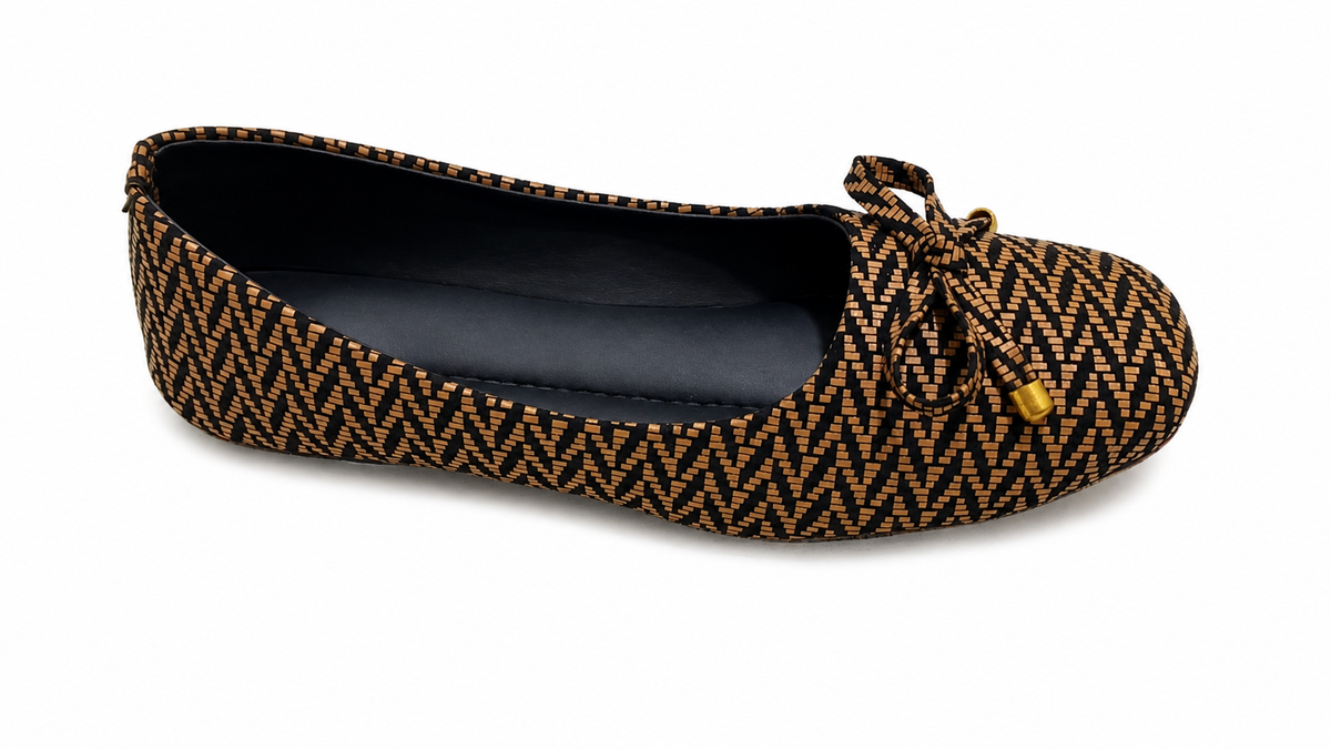 Elegant Bow & Gold Accent Women’s Flat Shoes